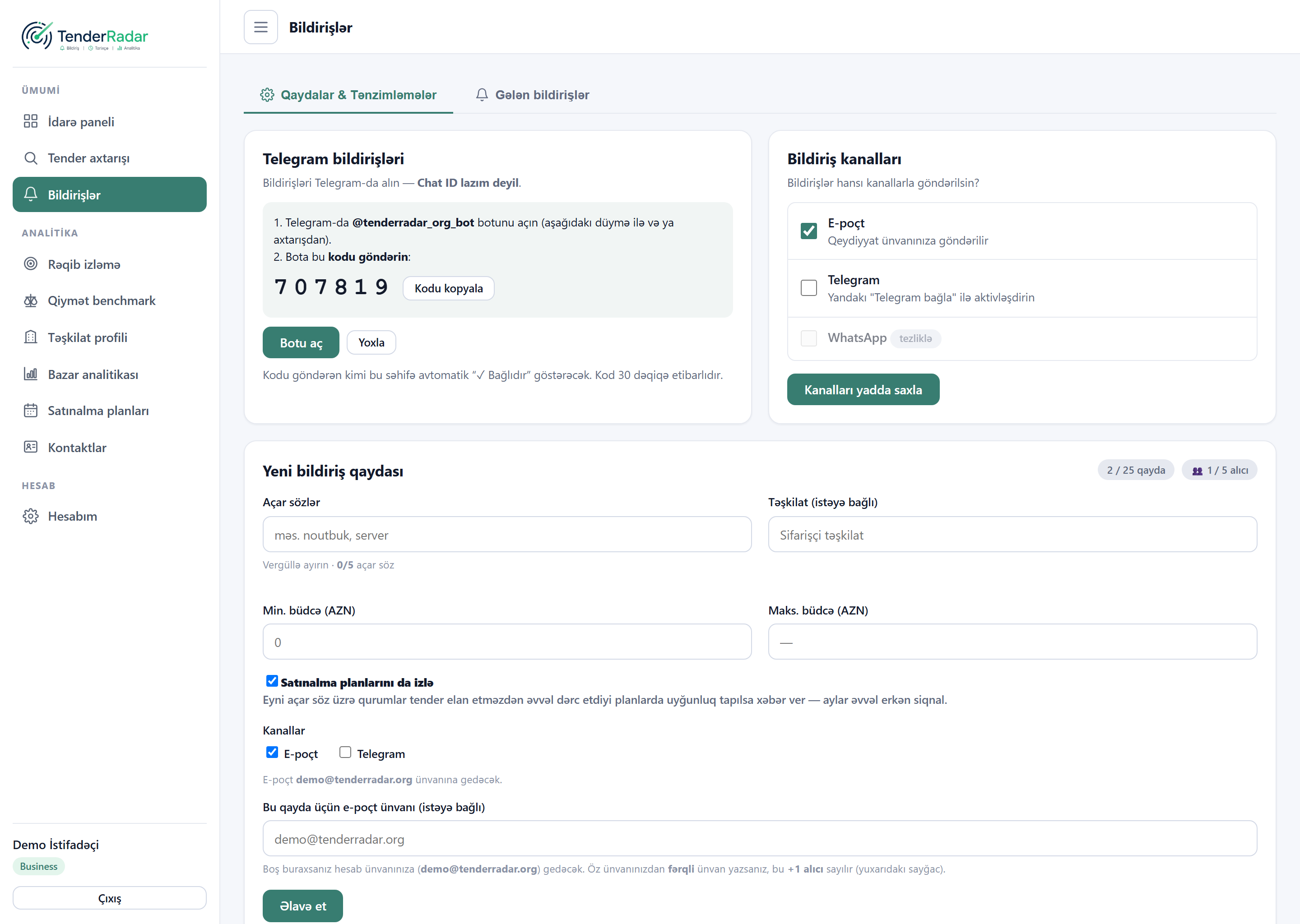Bildiriş qaydası + Telegram